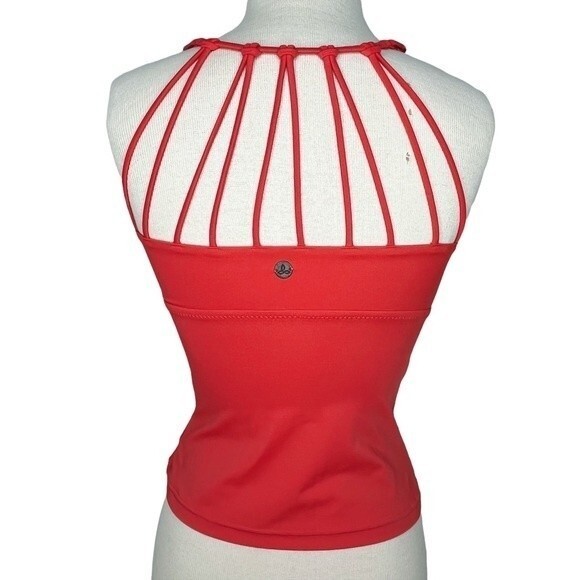 PrAna Merrow Tankini Top sz XS * strappy back coral orange light padding swim - Picture 3 of 8